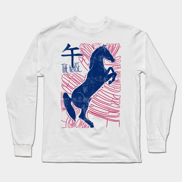 The Horse Shio Chinese Zodiac Sign Long Sleeve T-Shirt by Ranggasme